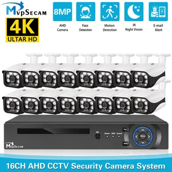 H.265 16CH AHD DVR Kit Система безопасности 4K Супер 8-Мегапиксельная Камера обнаружения движения по лицу Наружное Видеонаблюдение IP66 CCTV DVR Ki