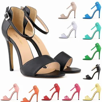 Женские летние удобные босоножки с открытым носком, с круглым носком, из искусственной кожи, на тонком высоком каблуке 11 см, с ремешком и пряжкой, zapatos de mujer, женская обувь, размер 35-42