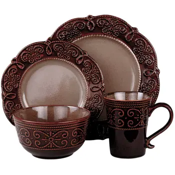 Изысканный и стильный набор посуды из текстурированного керамогранита из 16 предметов, идеально подходящий для любого случая.
