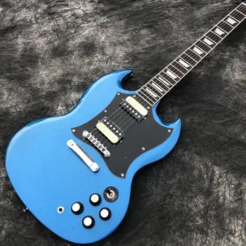 Электрогитара Custom shop Синего цвета с 6 жалами SG guitarra Накладка из розового дерева