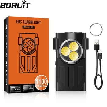 BORUiT V7 светодиодный Брелок EDC, фонарик Type-C, Перезаряжаемый Портативный рабочий светильник, Мини-фонарик с зажимом, УФ-карманный фонарь для кемпинга