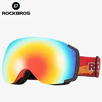 Лыжные очки ROCKBROS, Противотуманные Двухслойные Линзы для Мужчин и Женщин, Меняющие цвет, Ветрозащитные Снежные Очки в Большой Оправе, Оборудование