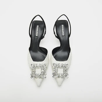 Женские туфли-лодочки, Роскошные хрустальные босоножки на высоком каблуке, женские летние босоножки на каблуке 7,5 см для вечеринки, свадебные туфли