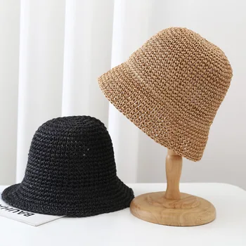 Летний Must-Have: Модная плетеная женская шляпа-ведро - идеально подходит для пляжных вечеринок и развлечений на свежем воздухе