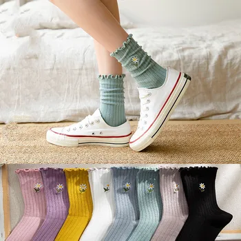 Японские Кавайные милые носки JK, Кружевные носки с оборками в стиле Лолиты, Женские модные носки с цветочной вышивкой в стиле Харадзюку, ретро Винтажные носки для экипажа