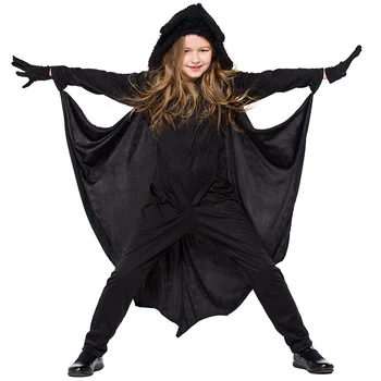 Детский Черный костюм летучей мыши-вампира, Комбинезон с крыльями и капюшоном, Косплей Ведьмы для мальчиков и девочек, Карнавальный костюм на Хэллоуин, Маскарадное платье