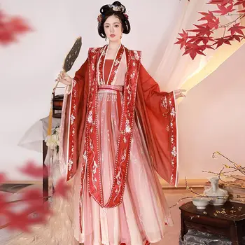 Китайское платье Hanfu, Женский Костюм для Косплея на Хэллоуин, Винтажное Традиционное Платье Hanfu 2023, Летнее красно-зеленое платье Hanfu, Плюс Размер XL