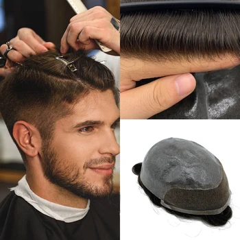 Швейцарский кружевной мужской парик на шнурке спереди, система замены мужского парика из человеческих волос, прочные шиньоны, Парик для мужчин, отбеленные узлы