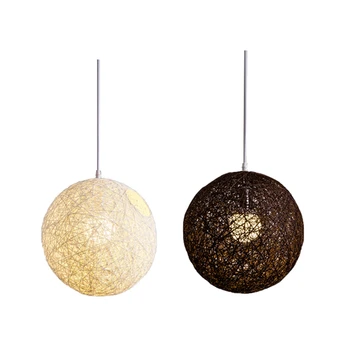 2 предмета, люстра с шариками из бамбука, ротанга и пеньки, индивидуальное творчество, Сферический абажур из ротанга в виде гнезда - Белый и кофейный