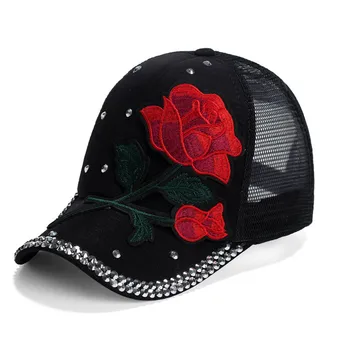 Шляпа Женская Бейсболка с вышивкой в виде Розы, Сетчатый Матросский Танец с Бриллиантами, Летняя Женская Универсальная Повседневная Шляпа, Солнцезащитная шляпа Унисекс