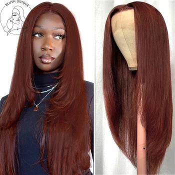 Многослойный парик красновато-коричневый парик с кружевом спереди, прямой 13x4, многослойные парики с кружевом спереди для чернокожих женщин, бордовый синтетический парик