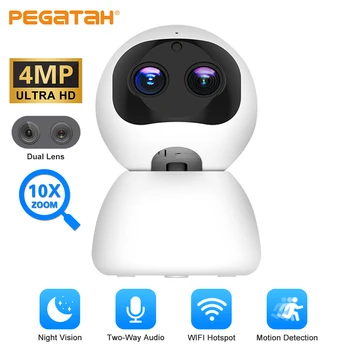 PEGATAH 4MP WiFi Камера HD С двойным Объективом, 10-кратный Зум, IP-камера Безопасности в помещении, AI Human Detect, Камеры Видеонаблюдения Ночного Видения