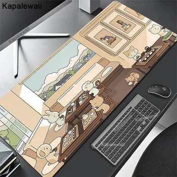 Коврик Для мыши Kawaii Rabbit Gamer XXL 90x40 Большой Офисный Коврик Для Рабочего Стола Настройка Компьютерной Клавиатуры Игровые Аксессуары Аниме Коврик Для Мыши