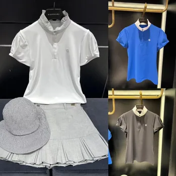 Женская одежда для гольфа, летняя новая спортивная мода, универсальная футболка с коротким рукавом и стоячим вырезом, топ