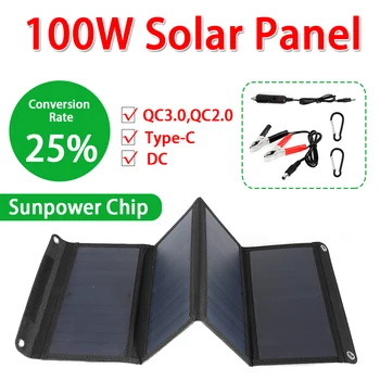 100 Вт QC3.0 Быстрая Зарядка, Монокристаллическая солнечная панель, складной пакет, Портативная Солнечная система, Комплект солнечных батарей, Панель для аварийной зарядки