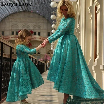 Зеленые Платья для выпускного вечера 2020, Вечерние платья для мамы и Дочки, Мусульманские Короткие Спереди И Длинные Сзади, Кружевные, Саудовская Аравия, Длинное Вечернее платье