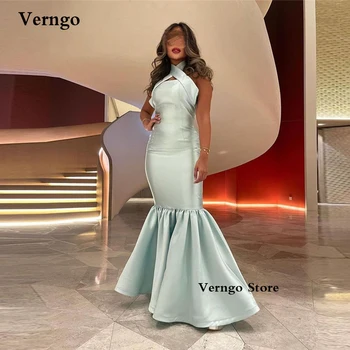 Verngo, Саудовские Арабские Женские Вечерние платья 2022, Атласное Длинное Элегантное платье для выпускного вечера с высоким воротом, крест-накрест, для свадьбы