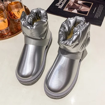 Женские водонепроницаемые зимние ботинки Rimocy, Зима 2022, серебристые ботильоны на нескользящей платформе, Женская плюшевая теплая обувь с хлопковой подкладкой