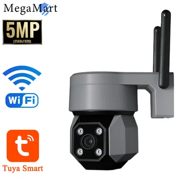 Wifi Камера 5MP IP-камеры Для помещений и улицы Водонепроницаемый IP65 Монитор видеонаблюдения Беспроводная Видео Аудио Камера CCTV Tuya Smart
