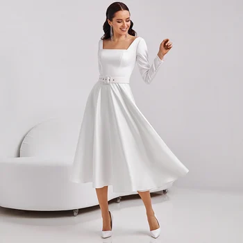 Элегантное Белое Платье для выпускного вечера Длиной до Чайной Длины С открытой спиной, Атласное коктейльное платье для вечеринки Vestidos Festa Robe De Soriee