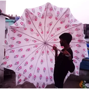 Индийский большой зонтик ручной работы с розовым цветком, украшение для улицы, красивый ручной зонт с принтом, богемный пляжный зонт