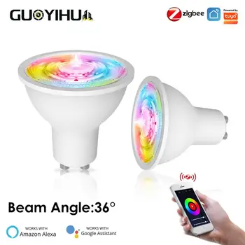 Умная Лампа Tuya GU10 Zigbee Spotlight RGB + CCT 5 Вт с Регулируемой Яркостью Угол луча 36 ° Светодиодная лампа Работает С Alexa Google Home Яндекс Алиса
