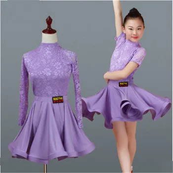 Новая юбка для латиноамериканских танцев для девочек, юбки для бальных танцев Сальса Танго, Детское Кружевное платье для латиноамериканских танцев с разрезом, купальник и юбка