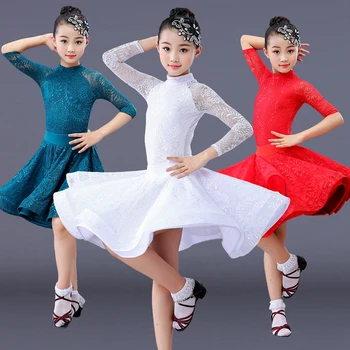 кружевное платье для латиноамериканских танцев для девочек, конкурсная детская юбка для бальных танцев для девочек, танцевальная одежда для танго сальсы