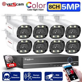 AHD 8CH DVR Распознавание лиц Полноцветное ночное видение 5MP HD CCTV Комплект систем видеонаблюдения с оповещением по почте