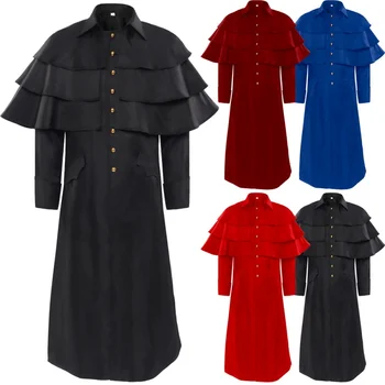 Средневековое церковное платье больших размеров на Хэллоуин, воротник-стойка, пальто на пуговицах, Одежда, Новый сценический костюм, Униформа