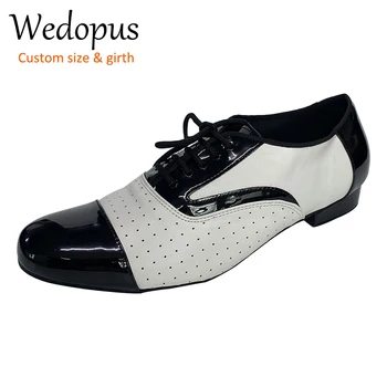 Wedopus Белая и черная перфорированная классическая современная мужская обувь для бальных латиноамериканских танцев
