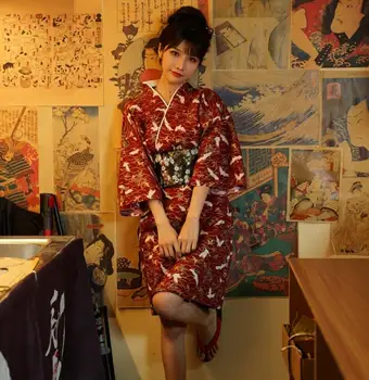 Японская кухня, женское короткое платье-кимоно, Летнее Платье для суши с поясом официанта, Весенний винтаж