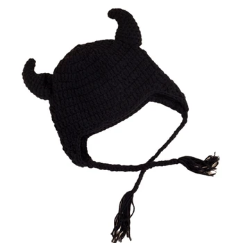 Шапка в форме дьявольского рога для взрослых подростков с декором в виде косичек, зимняя теплая велосипедная шапка