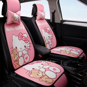 Sanrio Kawaii Подушка для автокресла Hello Kitty, Мультяшная Автомобильная Льняная Дышащая подушка для сиденья, Аксессуары для интерьера автомобиля, Милые Автозапчасти