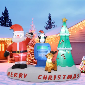 Рождественское Наружное украшение Надувной почтовый ящик Санта-Клауса, Рождественская Елка, светодиодные фонари, Надувная игрушка, Рождественский Праздничный декор для дома